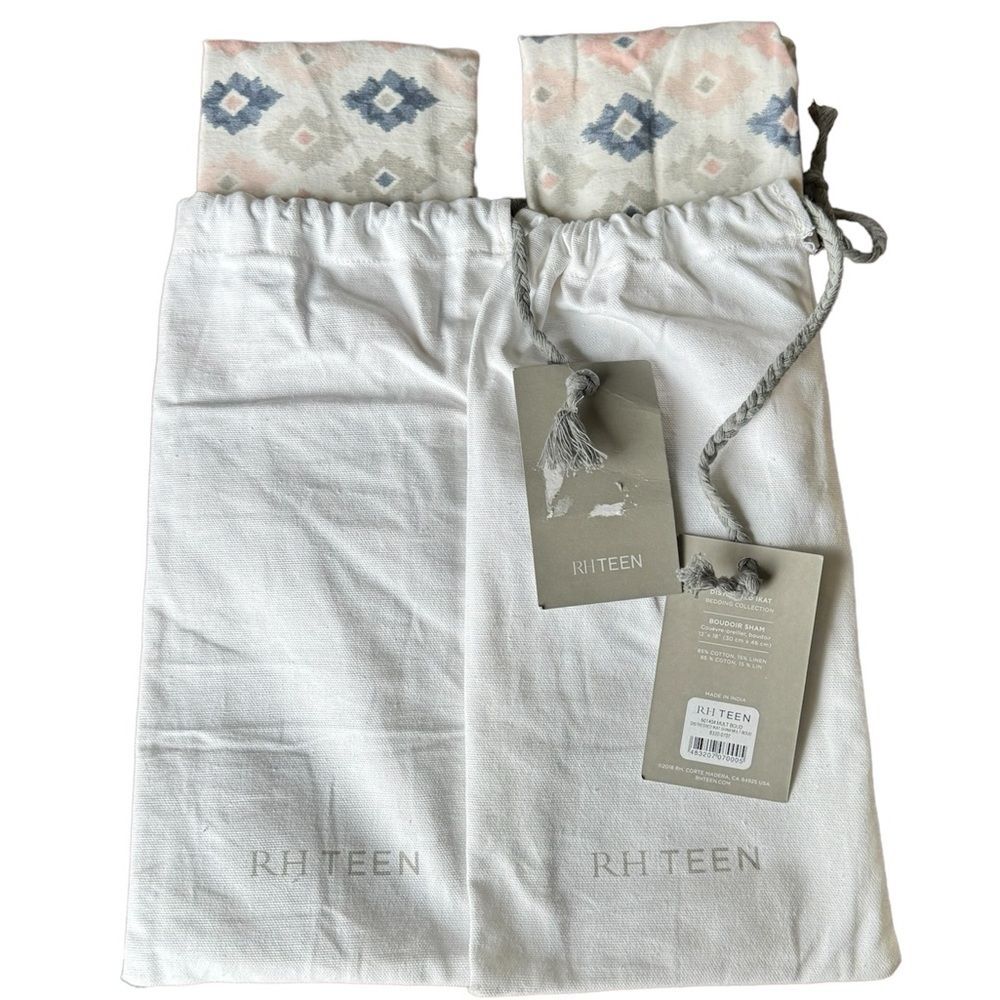 Restoration Hardware Teen Distressed Ikat Print Boudoir Pillow Sham Pair NEW